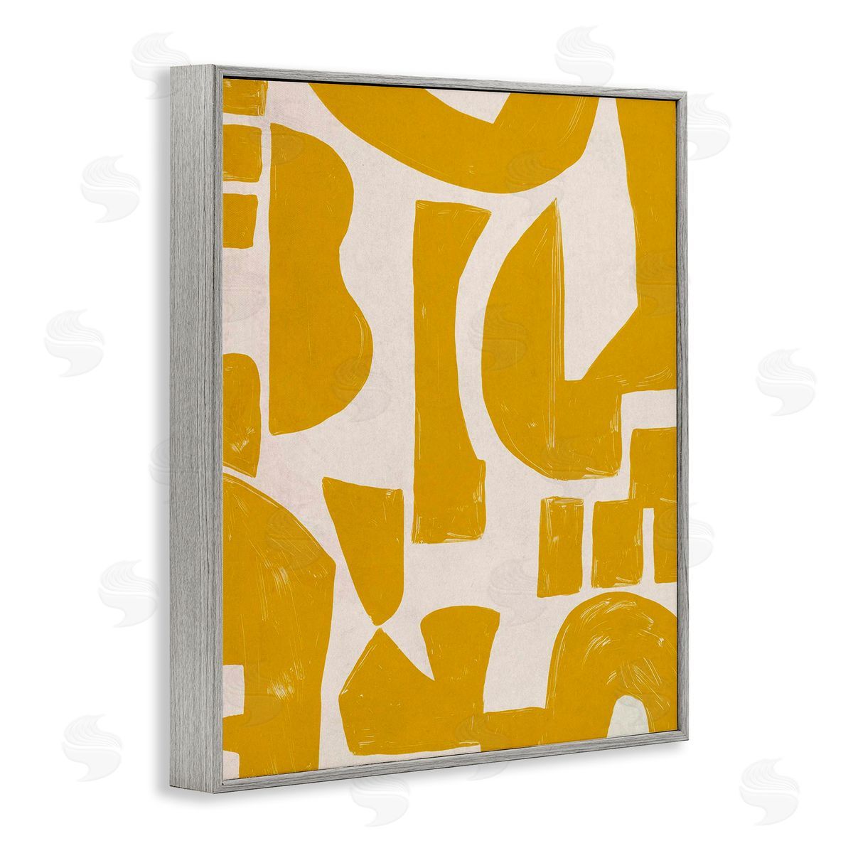 Yellow Asymmetrical Shapes Grey Frame Print Wall Art, Home Decor by June Erica Vess