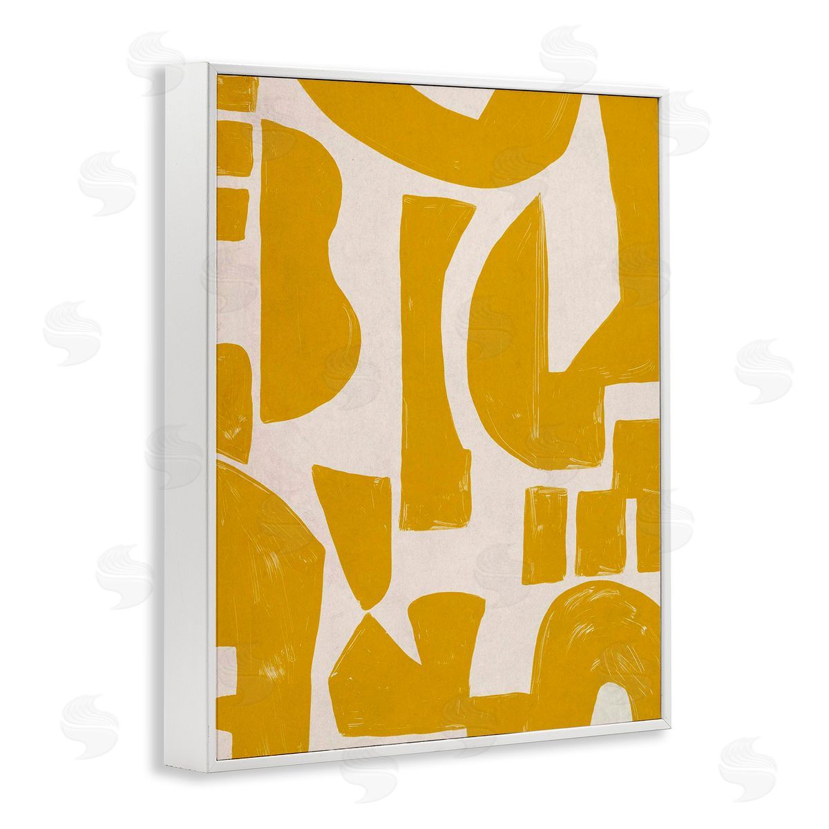 Yellow Asymmetrical Shapes White Frame Print Wall Art, Home Decor by June Erica Vess