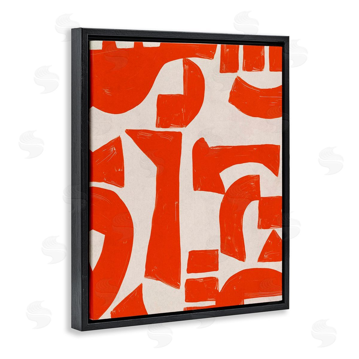 Red Asymmetrical Shapes Black Floating Frame Canvas Wall Art, Home Decor by June Erica Vess