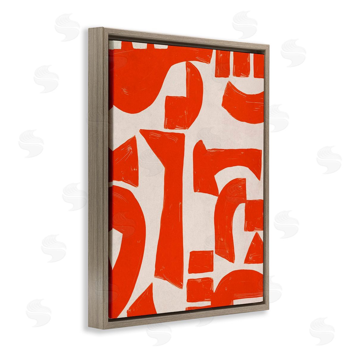 Red Asymmetrical Shapes Brown Floating Frame Canvas Wall Art, Home Decor by June Erica Vess