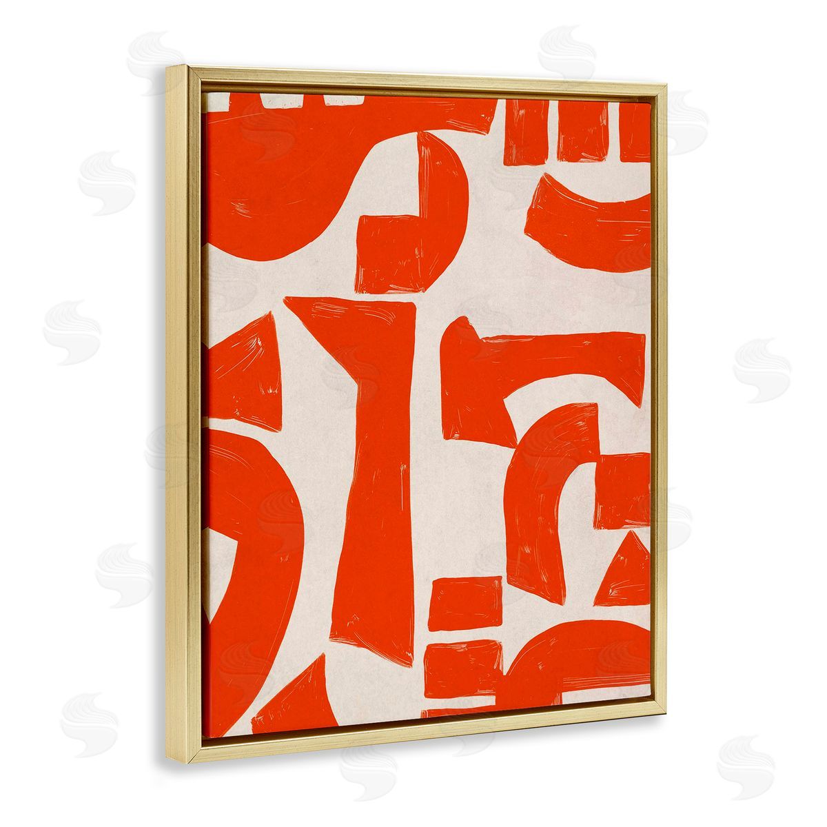 Red Asymmetrical Shapes Gold Floating Frame Canvas Wall Art, Home Decor by June Erica Vess