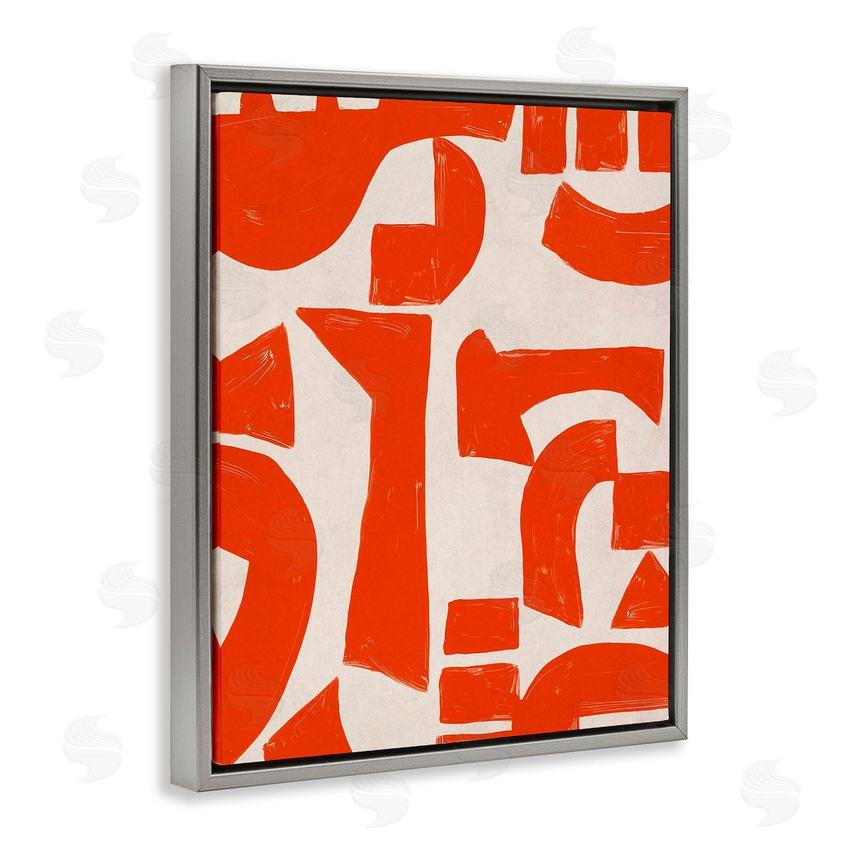 Red Asymmetrical Shapes Grey Floating Frame Canvas Wall Art, Home Decor by June Erica Vess