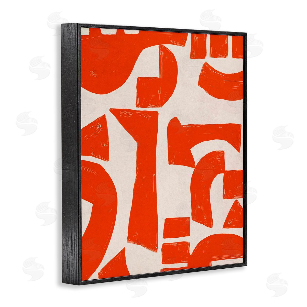 Red Asymmetrical Shapes Black Frame Print Wall Art, Home Decor by June Erica Vess