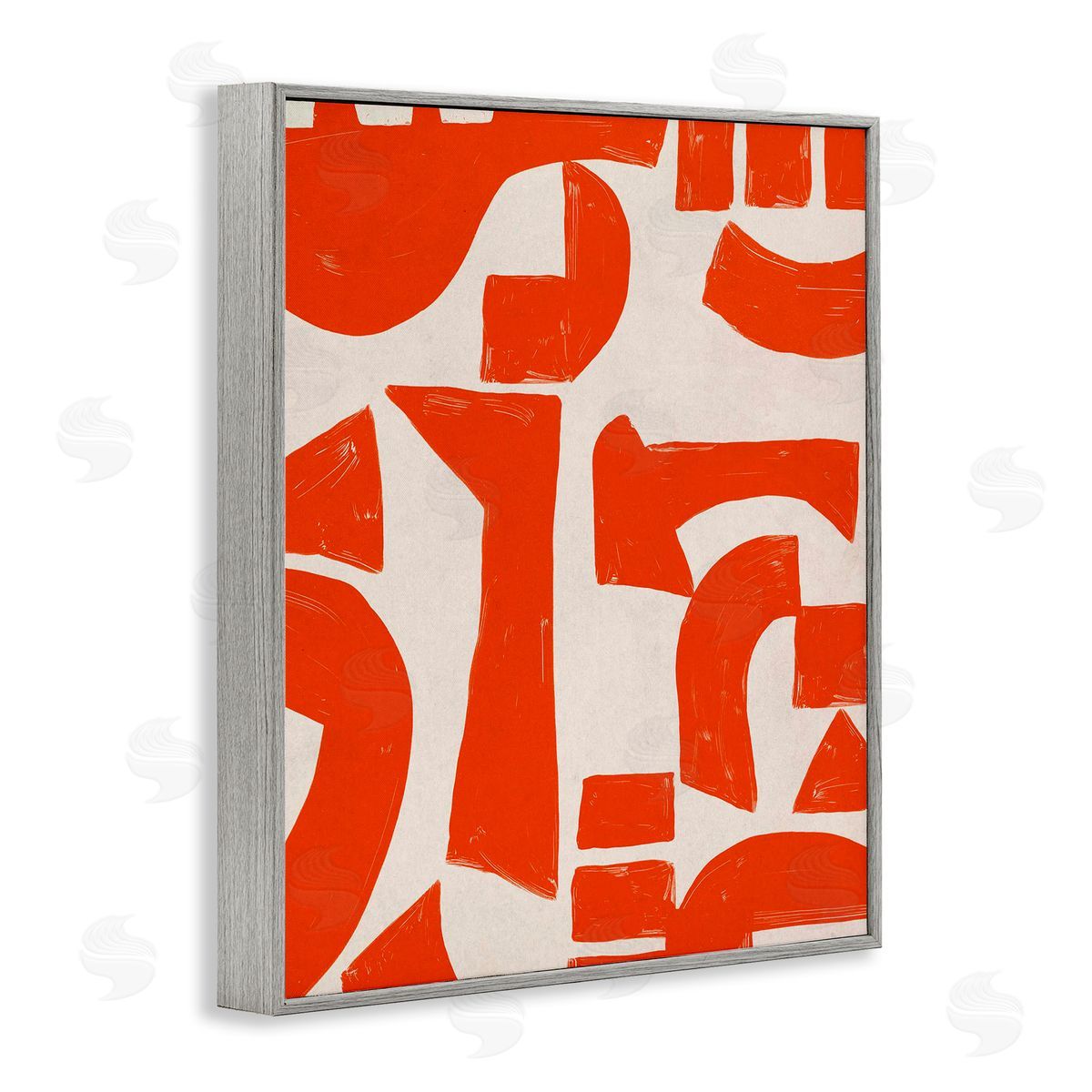 Red Asymmetrical Shapes Grey Frame Print Wall Art, Home Decor by June Erica Vess
