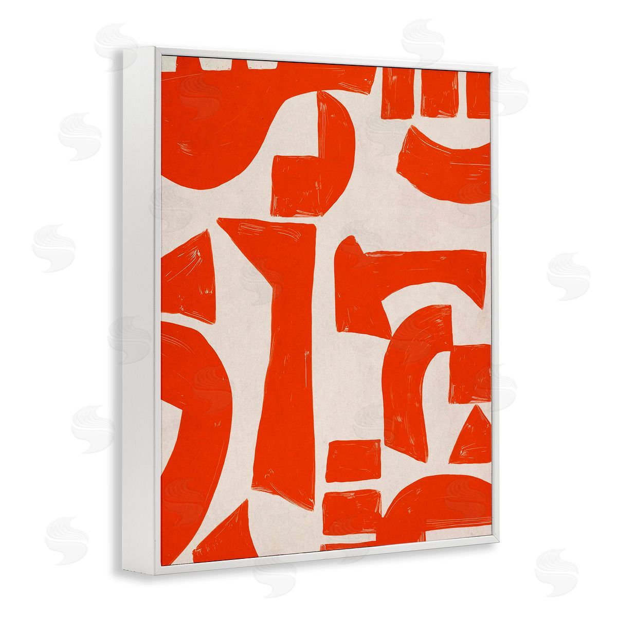 Red Asymmetrical Shapes White Frame Print Wall Art, Home Decor by June Erica Vess