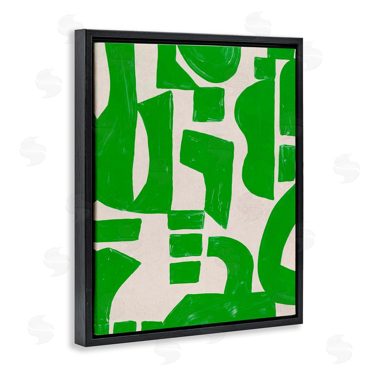 Green Asymmetrical Shapes Black Floating Frame Canvas Wall Art, Home Decor by June Erica Vess