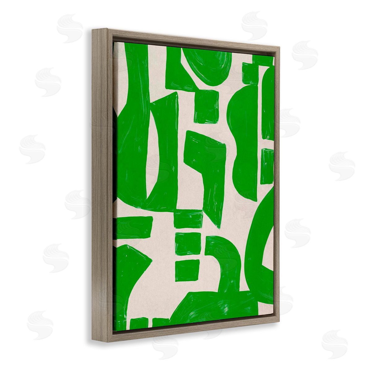 Green Asymmetrical Shapes Brown Floating Frame Canvas Wall Art, Home Decor by June Erica Vess