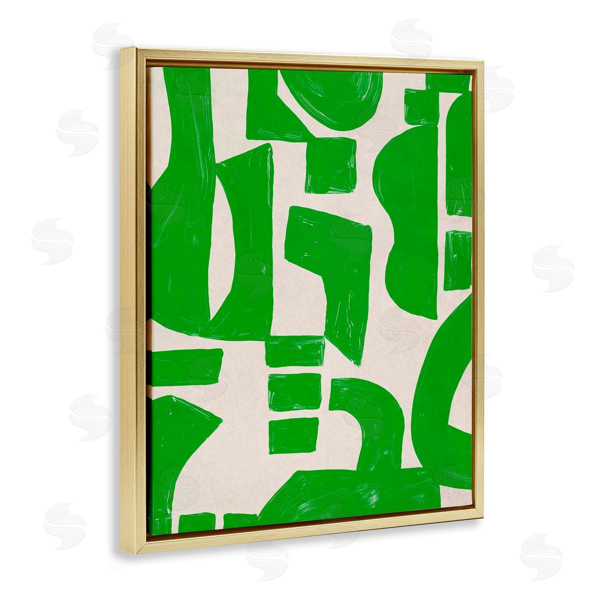 Green Asymmetrical Shapes Gold Floating Frame Canvas Wall Art, Home Decor by June Erica Vess