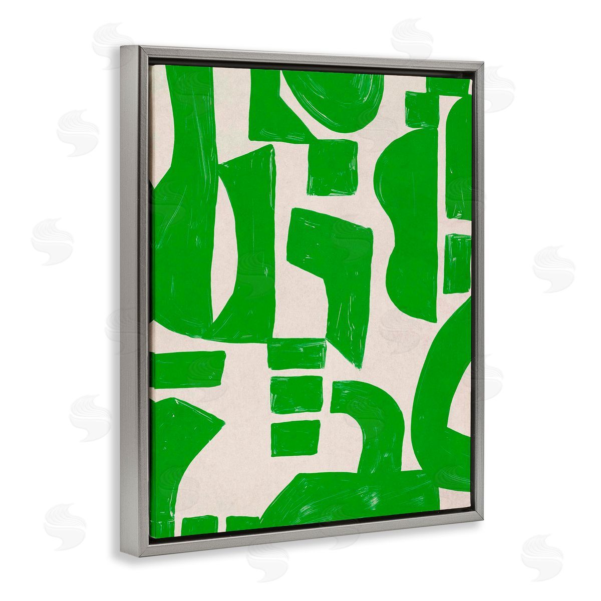 Green Asymmetrical Shapes Grey Floating Frame Canvas Wall Art, Home Decor by June Erica Vess