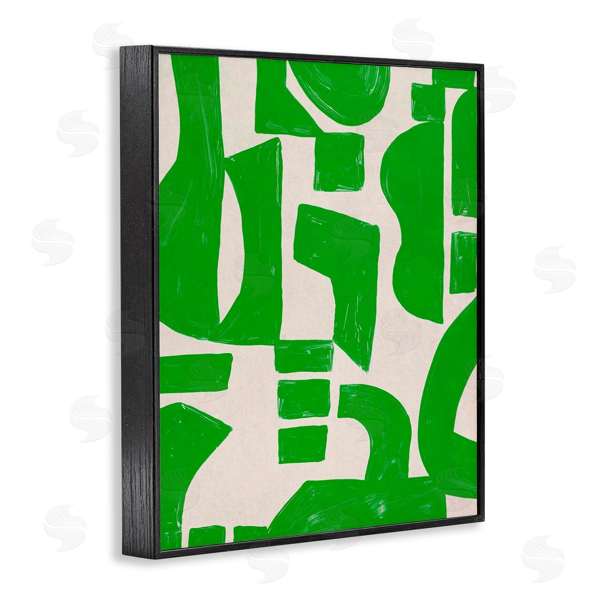 Green Asymmetrical Shapes Black Frame Print Wall Art, Home Decor by June Erica Vess