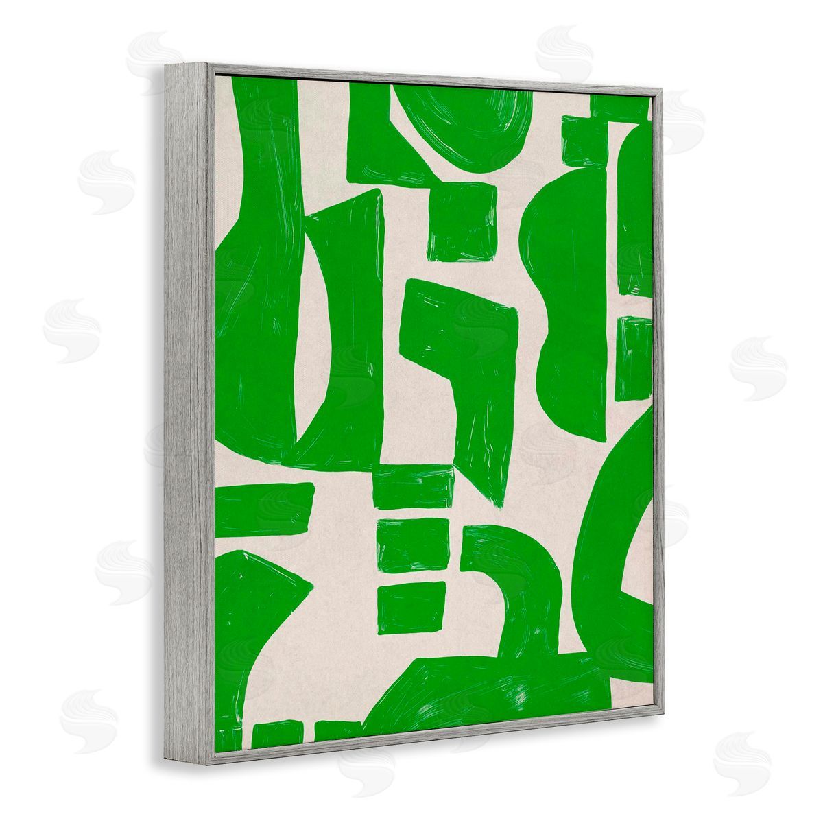 Green Asymmetrical Shapes Grey Frame Print Wall Art, Home Decor by June Erica Vess