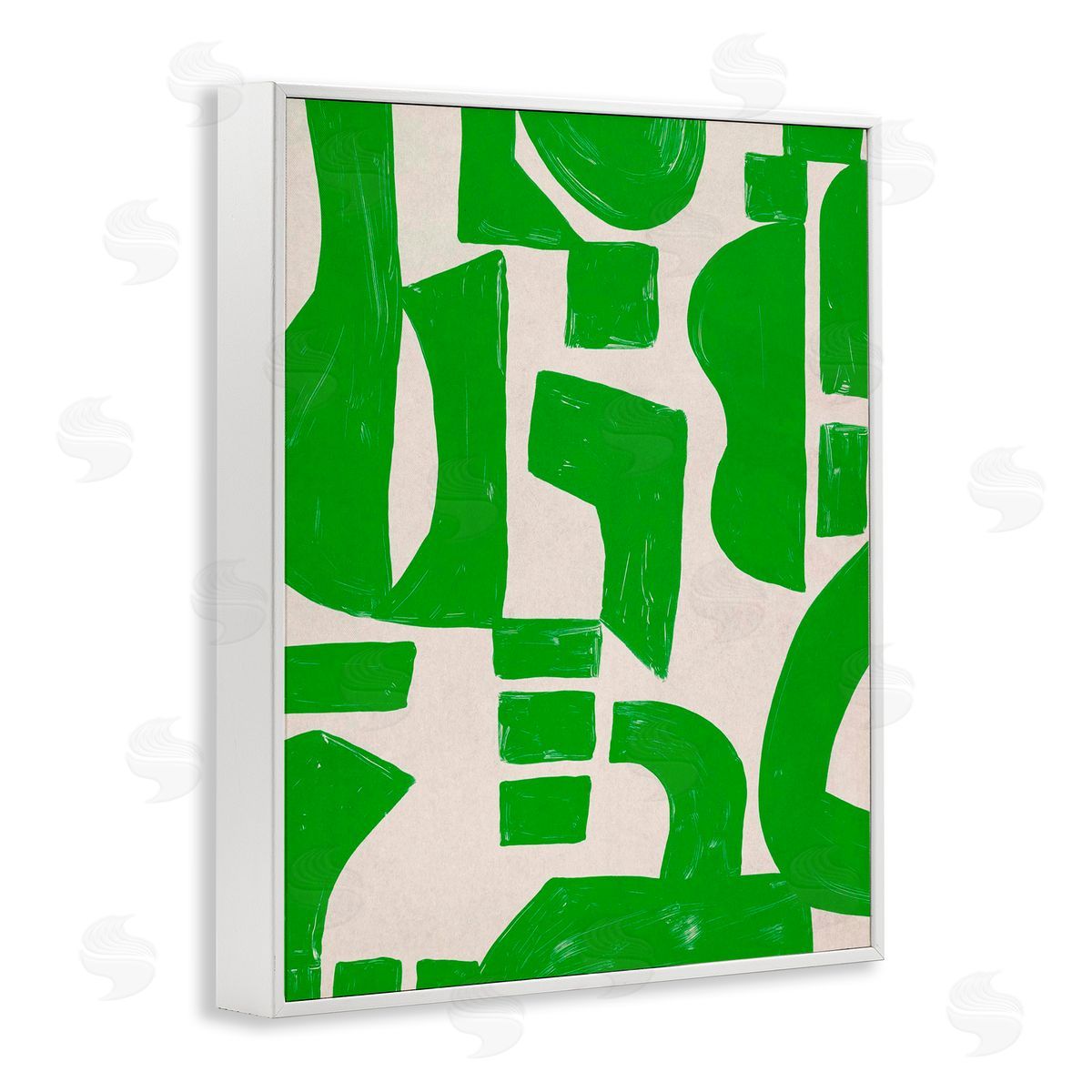 Green Asymmetrical Shapes White Frame Print Wall Art, Home Decor by June Erica Vess