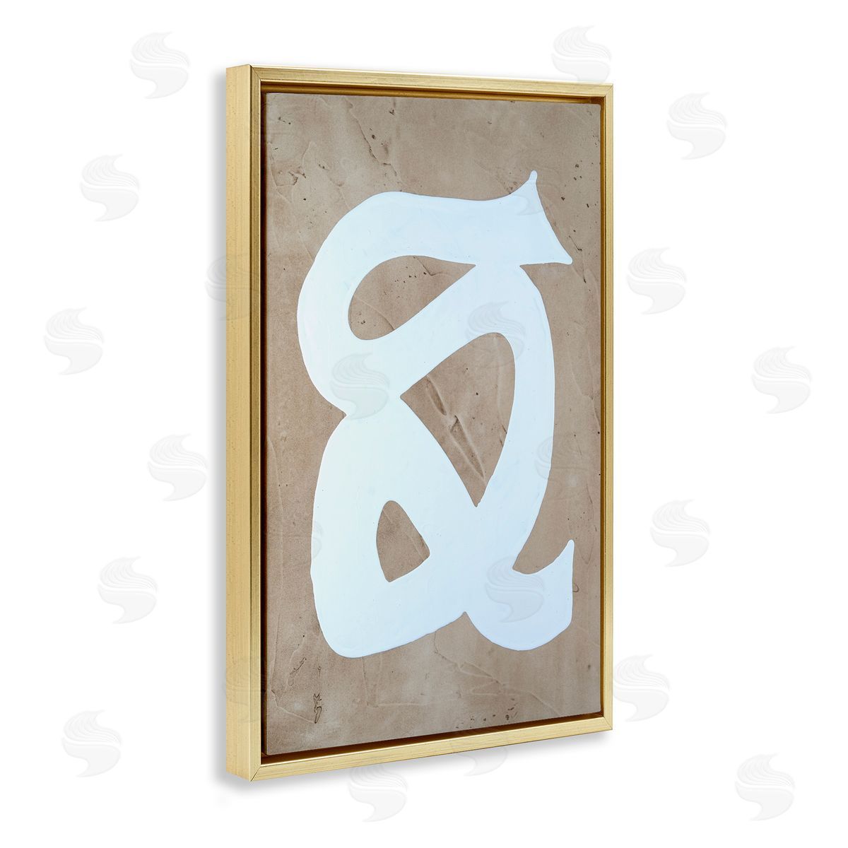 Modern Swirl on Beige Gold Floating Frame Canvas Wall Art, Home Decor by Vanna Lam