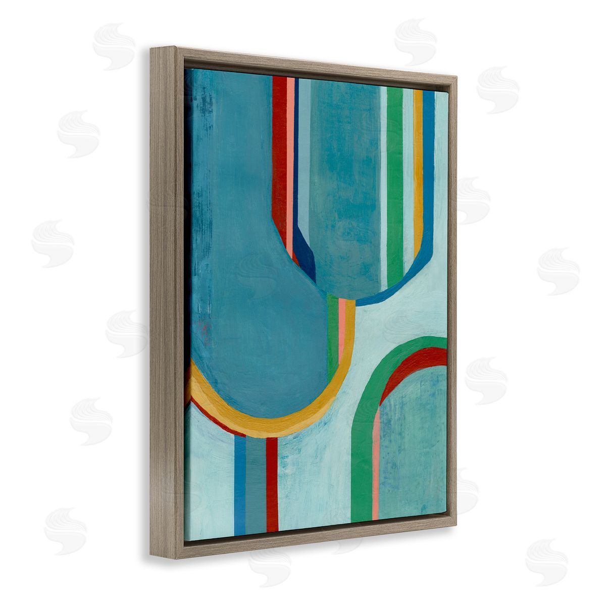 Blue Striped Arches Brown Floating Frame Canvas Wall Art, Home Decor by Pippin Schupbach