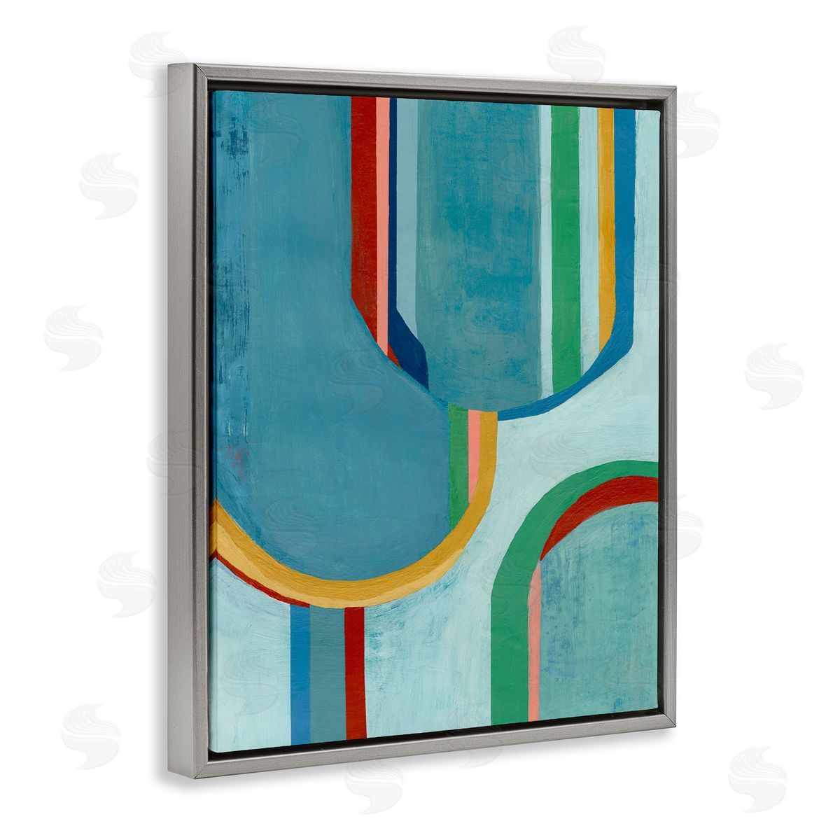 Blue Striped Arches Grey Floating Frame Canvas Wall Art, Home Decor by Pippin Schupbach
