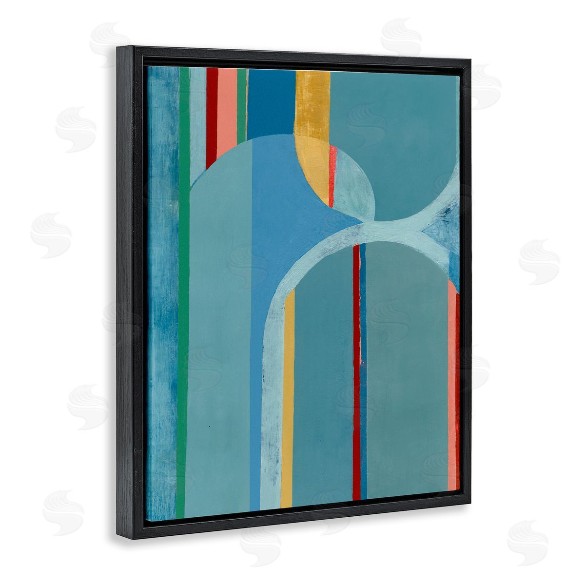 Funky Blue Arches Black Floating Frame Canvas Wall Art, Home Decor by Pippin Schupbach