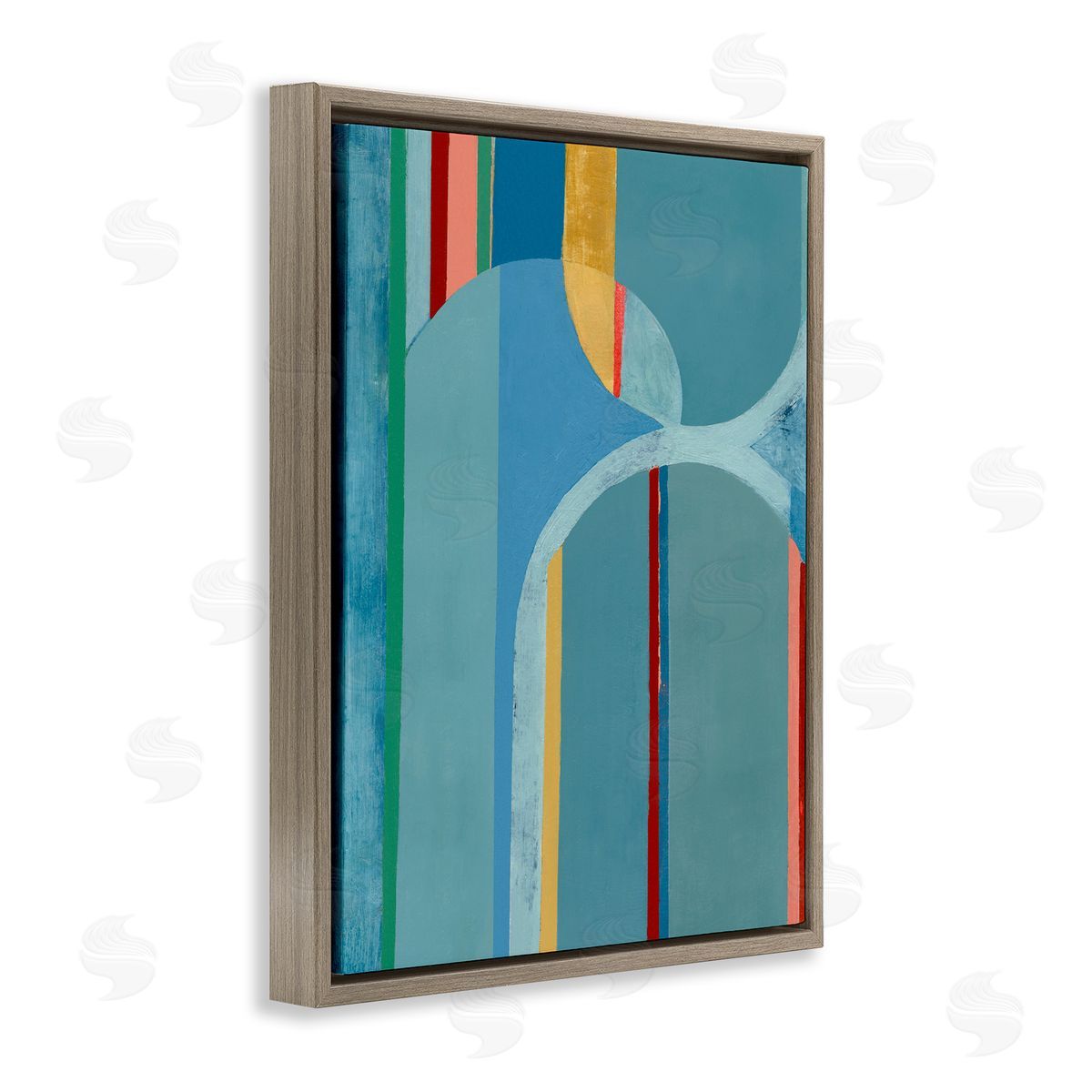 Funky Blue Arches Brown Floating Frame Canvas Wall Art, Home Decor by Pippin Schupbach