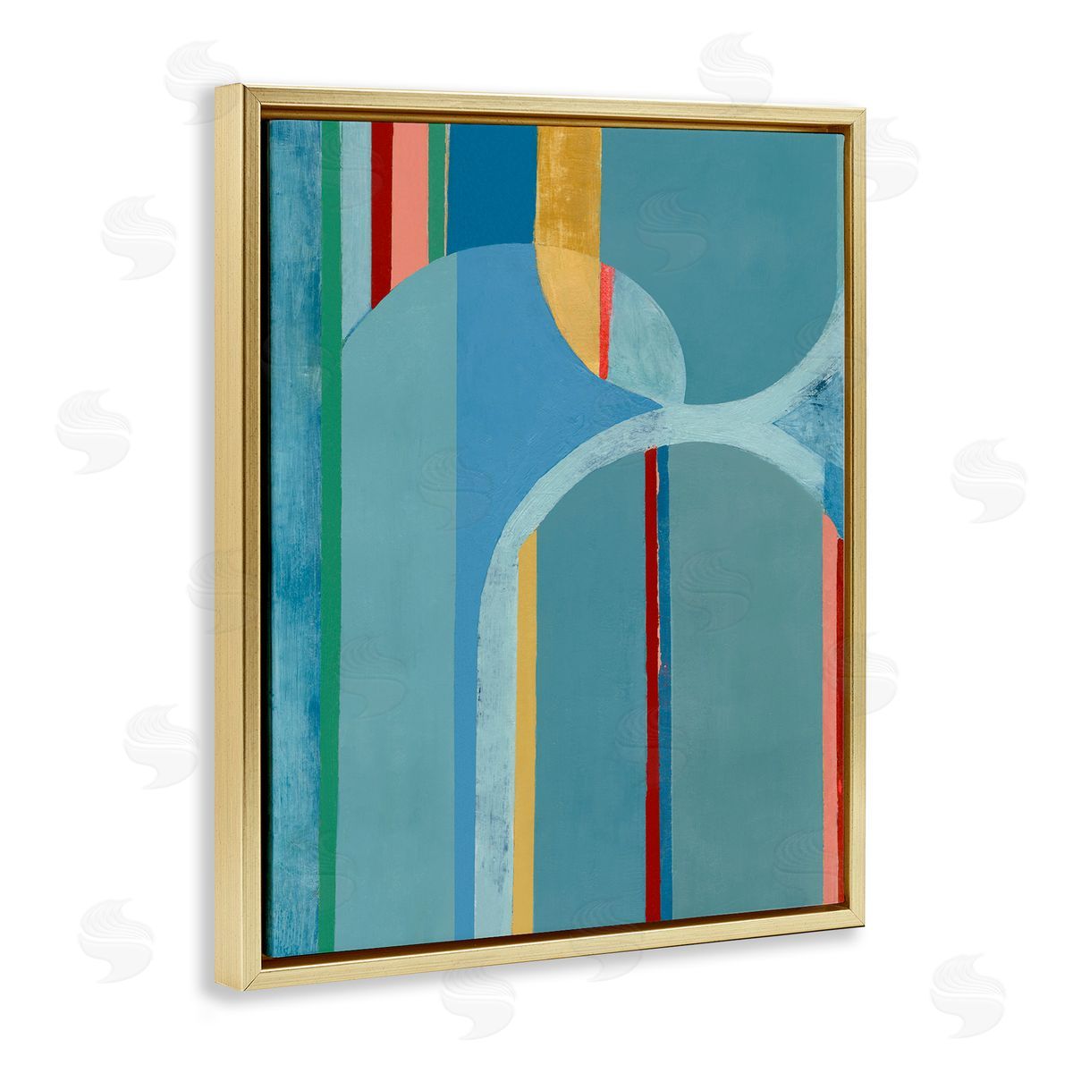 Funky Blue Arches Gold Floating Frame Canvas Wall Art, Home Decor by Pippin Schupbach