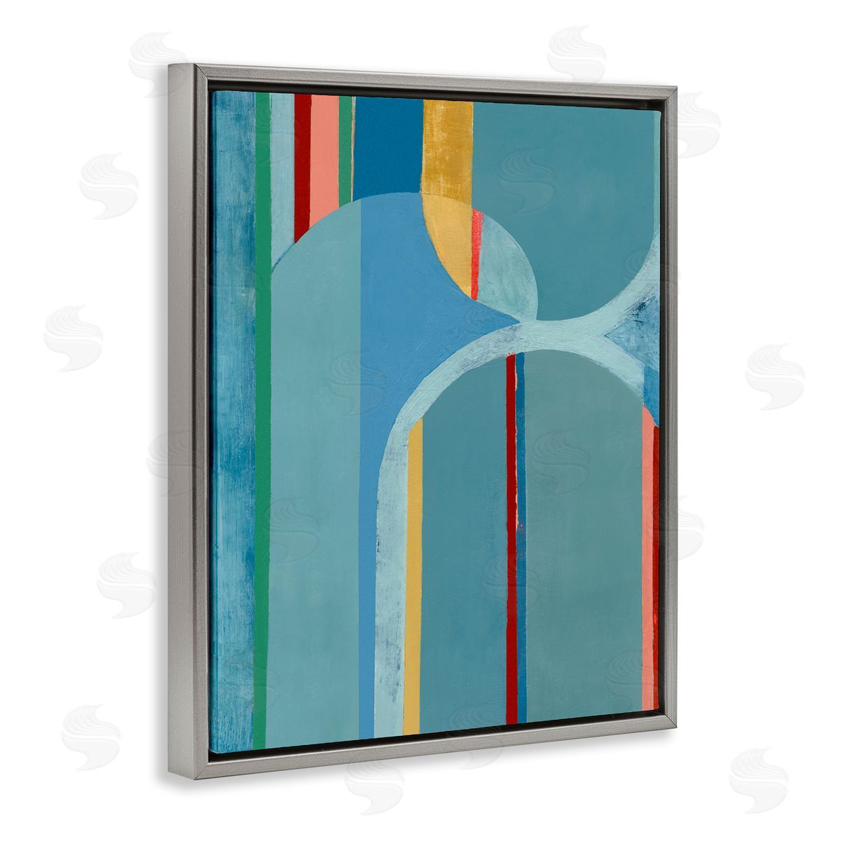 Funky Blue Arches Grey Floating Frame Canvas Wall Art, Home Decor by Pippin Schupbach