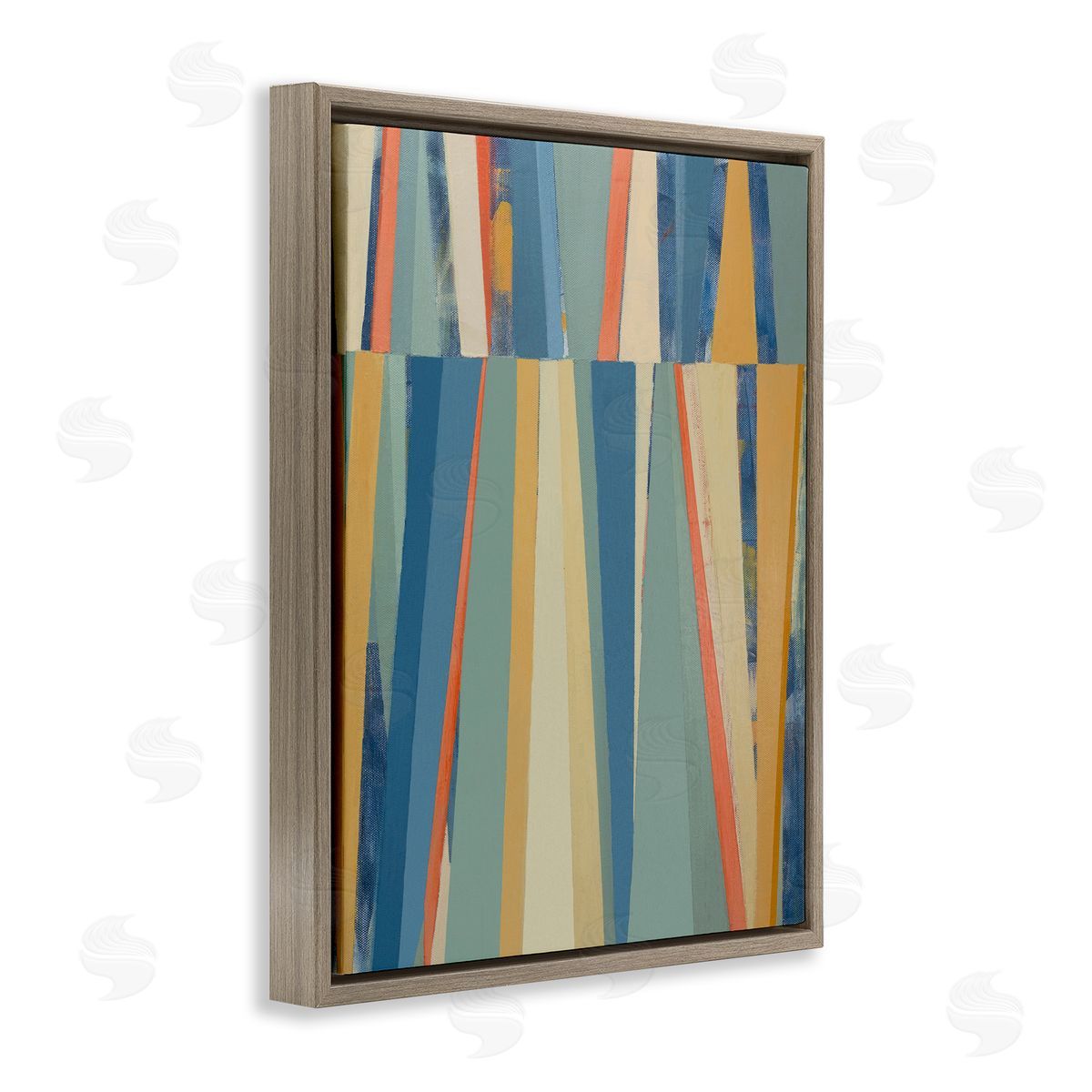 Soft Blue Pointed Shapes Brown Floating Frame Canvas Wall Art, Home Decor by Pippin Schupbach