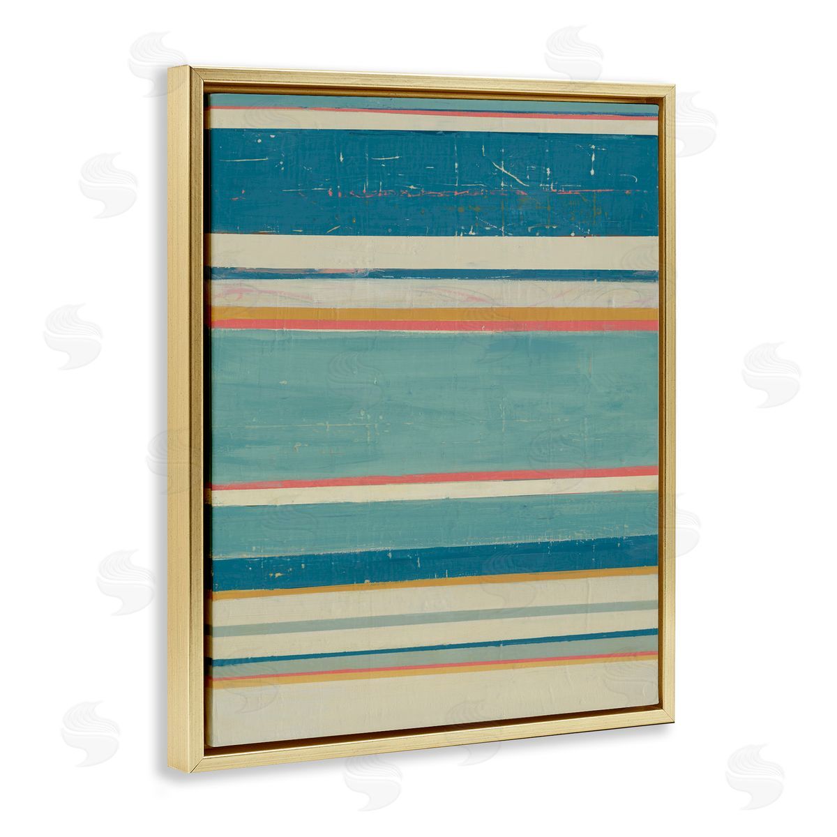 Nautical Linear Pattern Gold Floating Frame Canvas Wall Art, Home Decor by Pippin Schupbach
