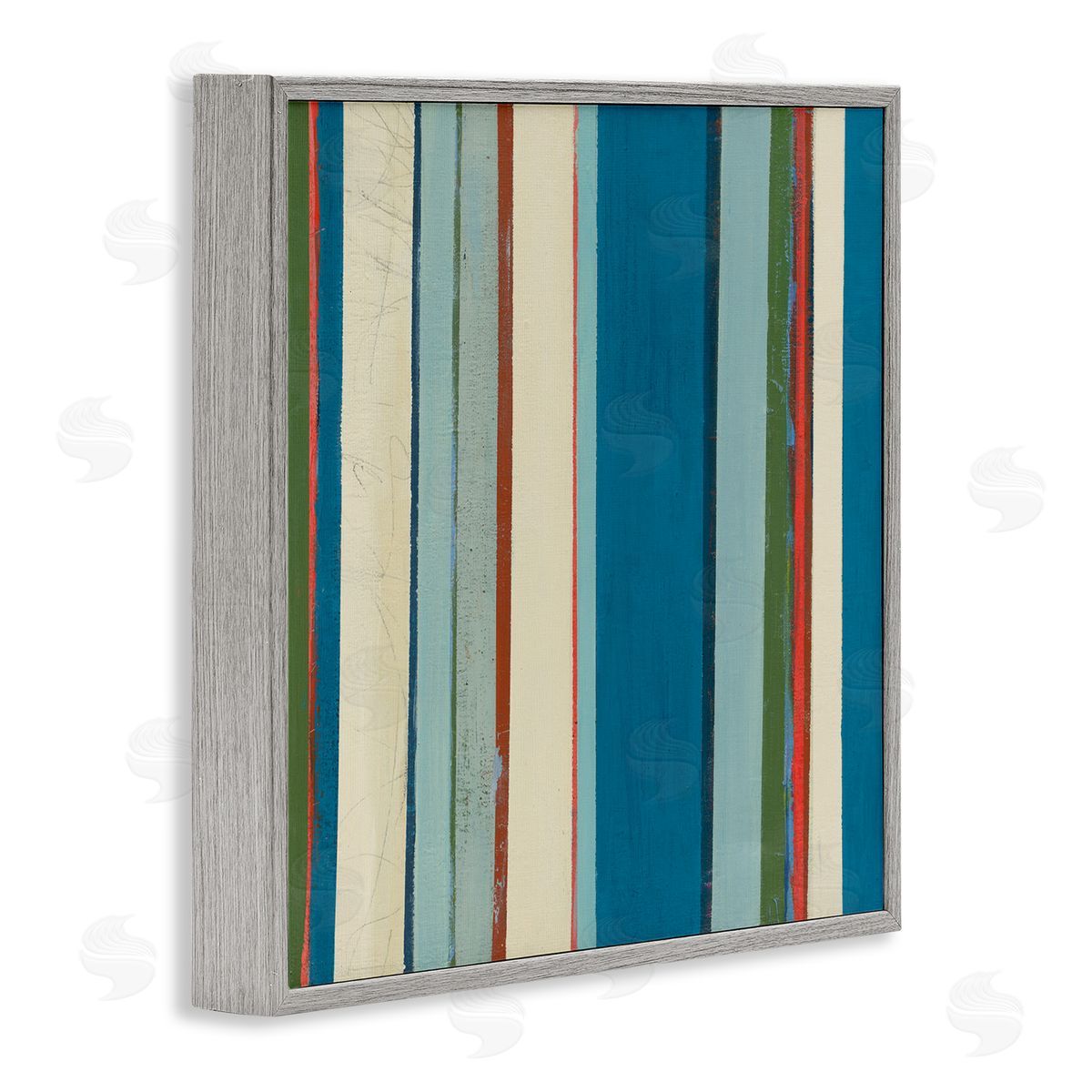Asymmetrical Blue Stripes Grey Frame Print Wall Art, Home Decor by Pippin Schupbach