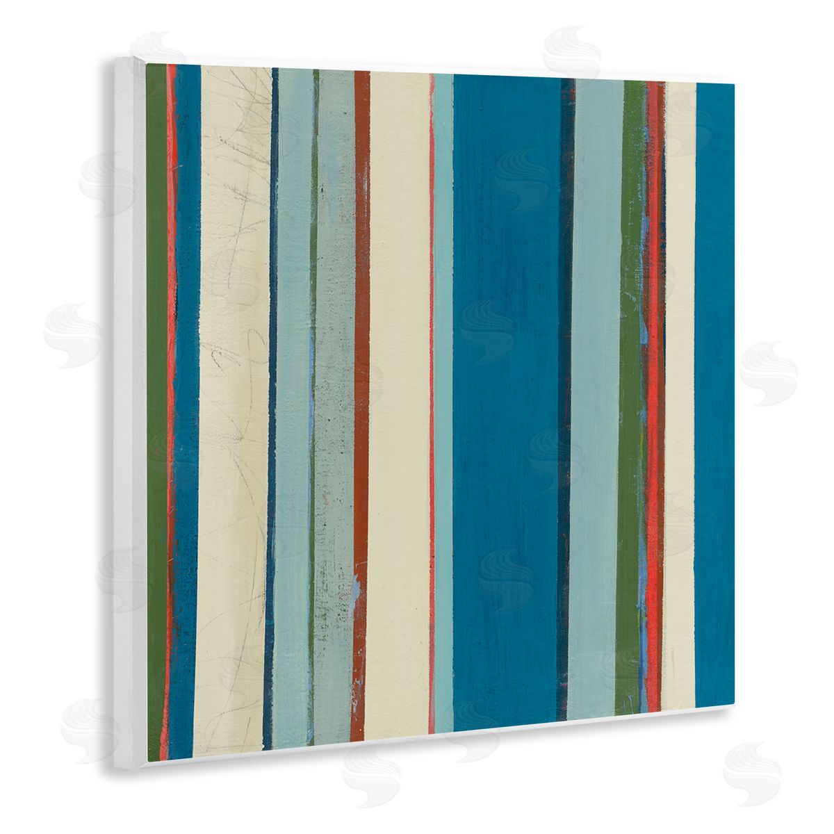 Asymmetrical Blue Stripes Wood Plaque Wall Art, Home Decor by Pippin Schupbach