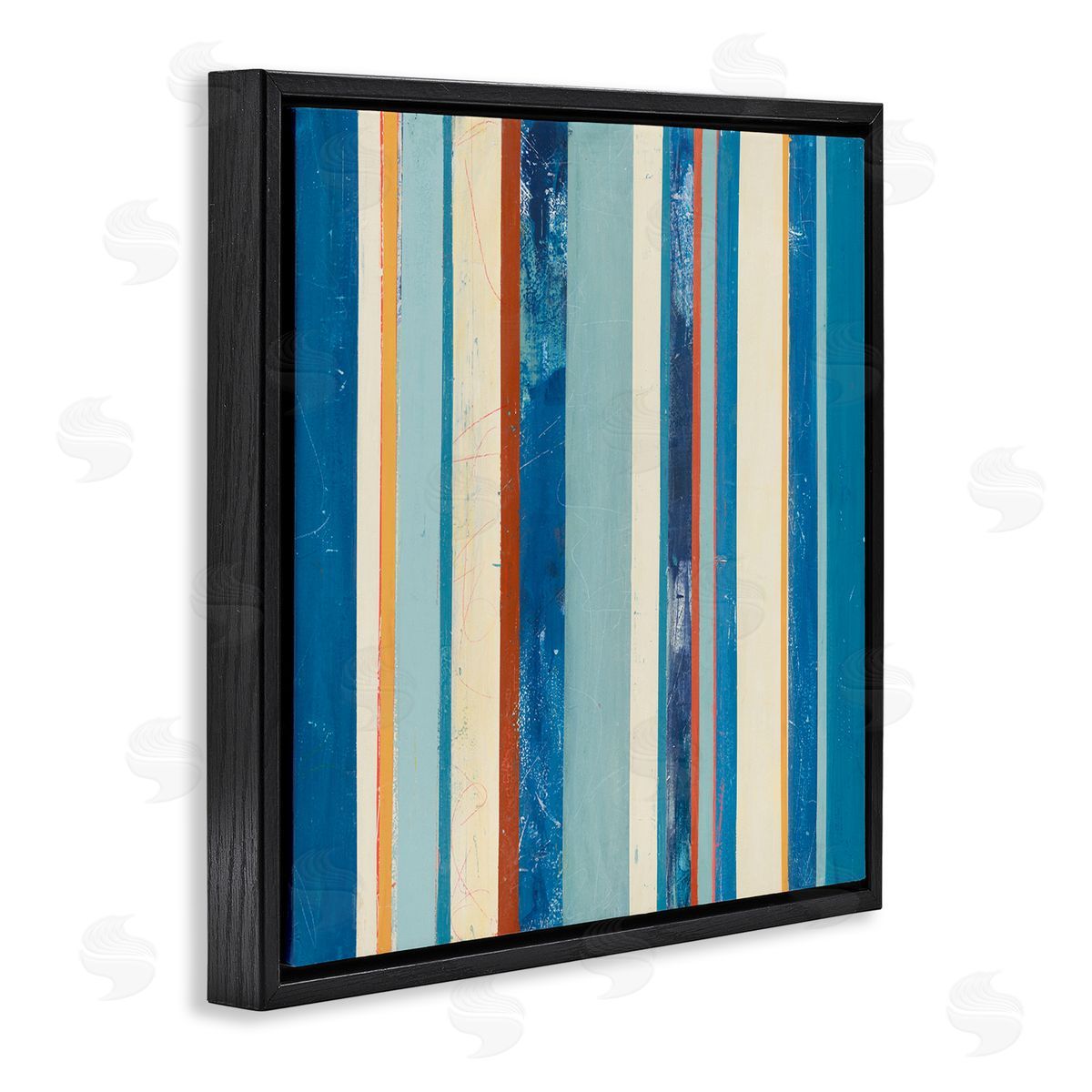 Distressed Blue Stripes Black Floating Frame Canvas Wall Art, Home Decor by Pippin Schupbach