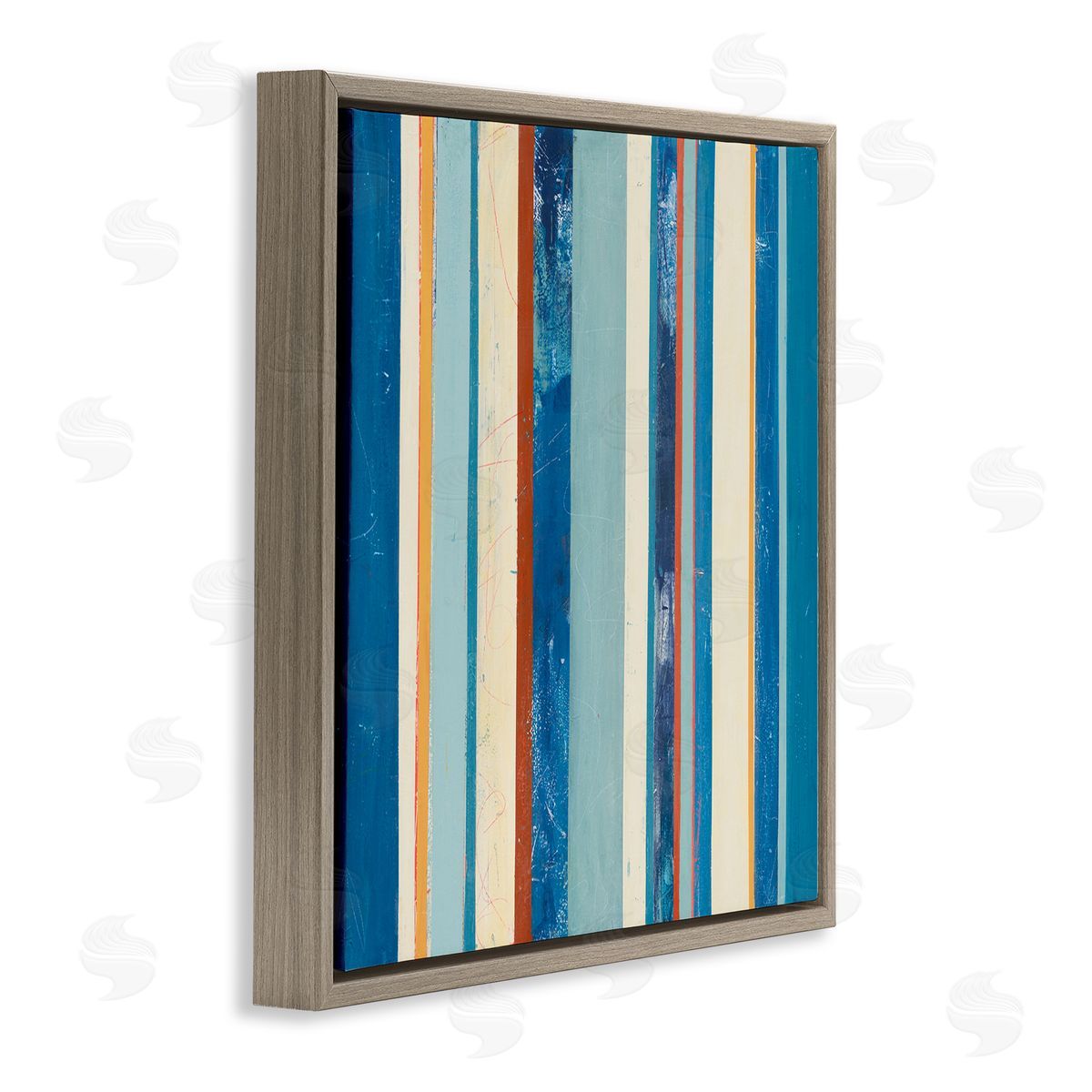 Distressed Blue Stripes Brown Floating Frame Canvas Wall Art, Home Decor by Pippin Schupbach