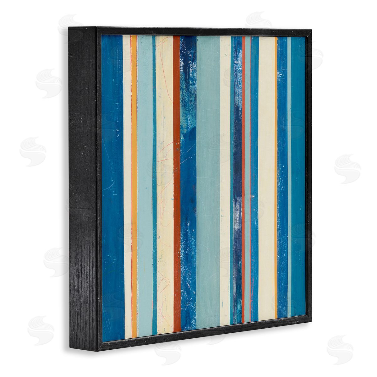 Distressed Blue Stripes Black Frame Print Wall Art, Home Decor by Pippin Schupbach