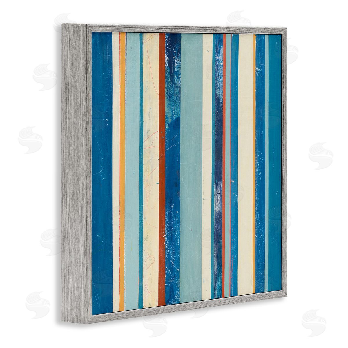Distressed Blue Stripes Grey Frame Print Wall Art, Home Decor by Pippin Schupbach