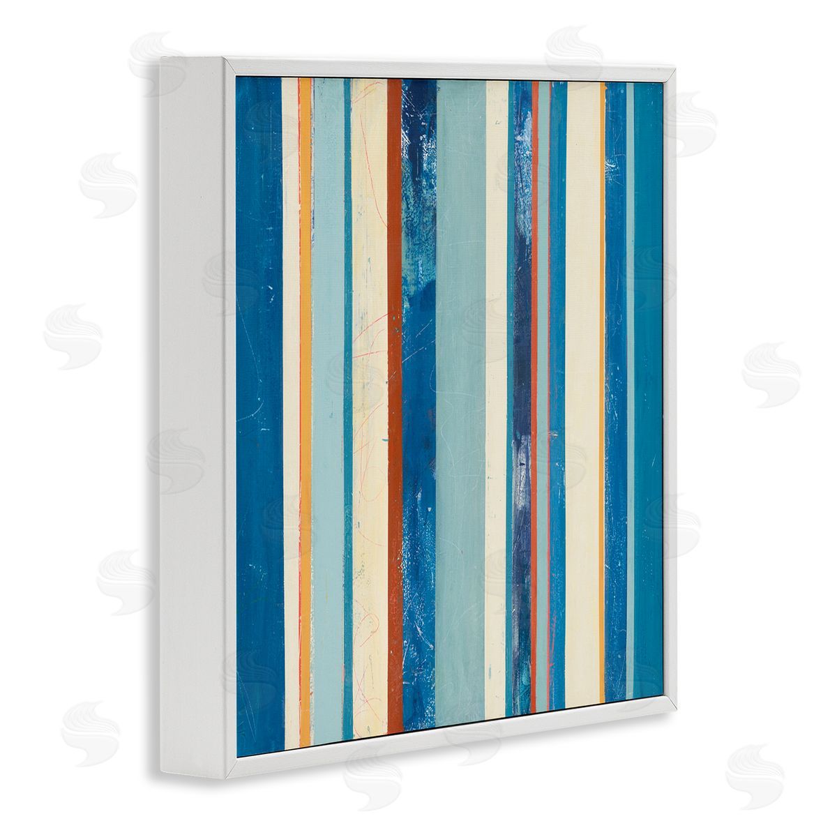 Distressed Blue Stripes White Frame Print Wall Art, Home Decor by Pippin Schupbach