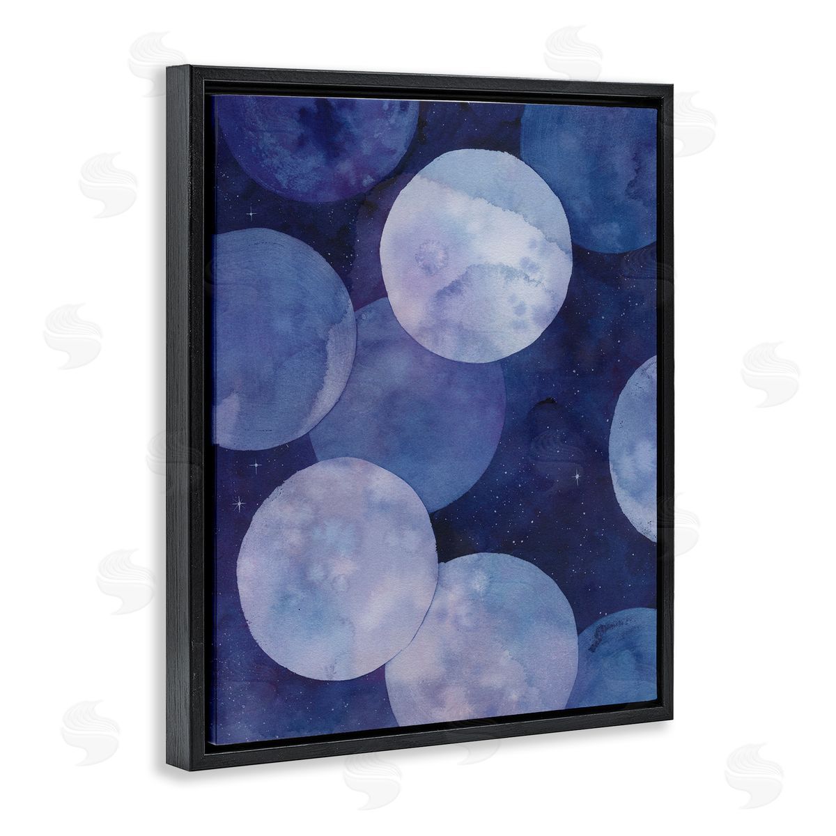 Layered Circles in Space Black Floating Frame Canvas Wall Art, Home Decor by Grace Popp