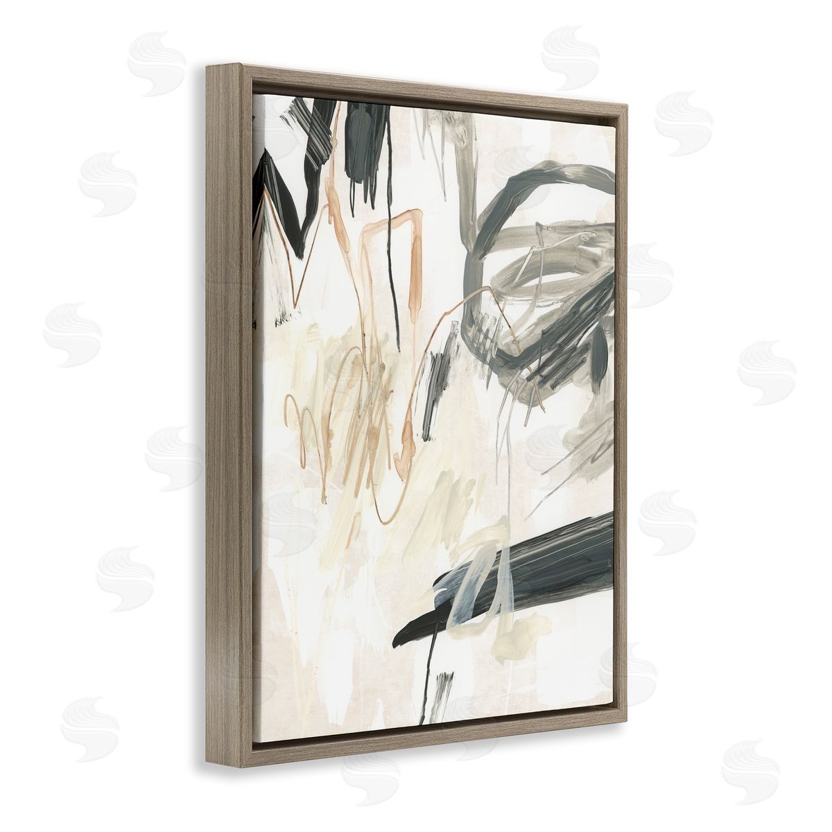 Scribbled Abstract on Beige Brown Floating Frame Canvas Wall Art, Home Decor by June Erica Vess