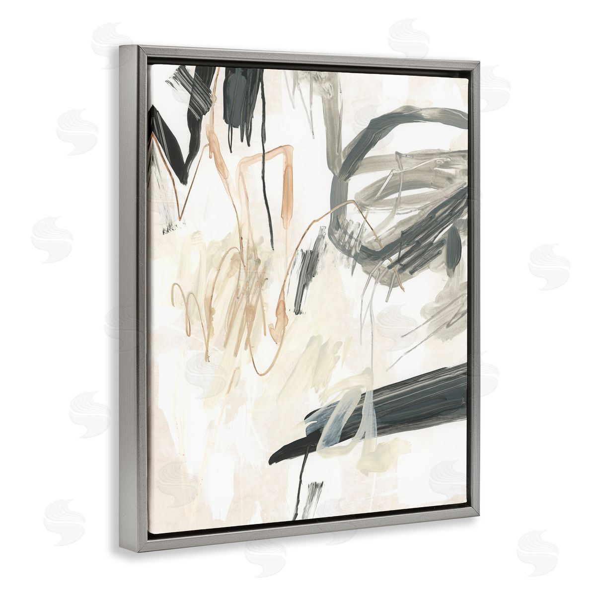 Scribbled Abstract on Beige Grey Floating Frame Canvas Wall Art, Home Decor by June Erica Vess