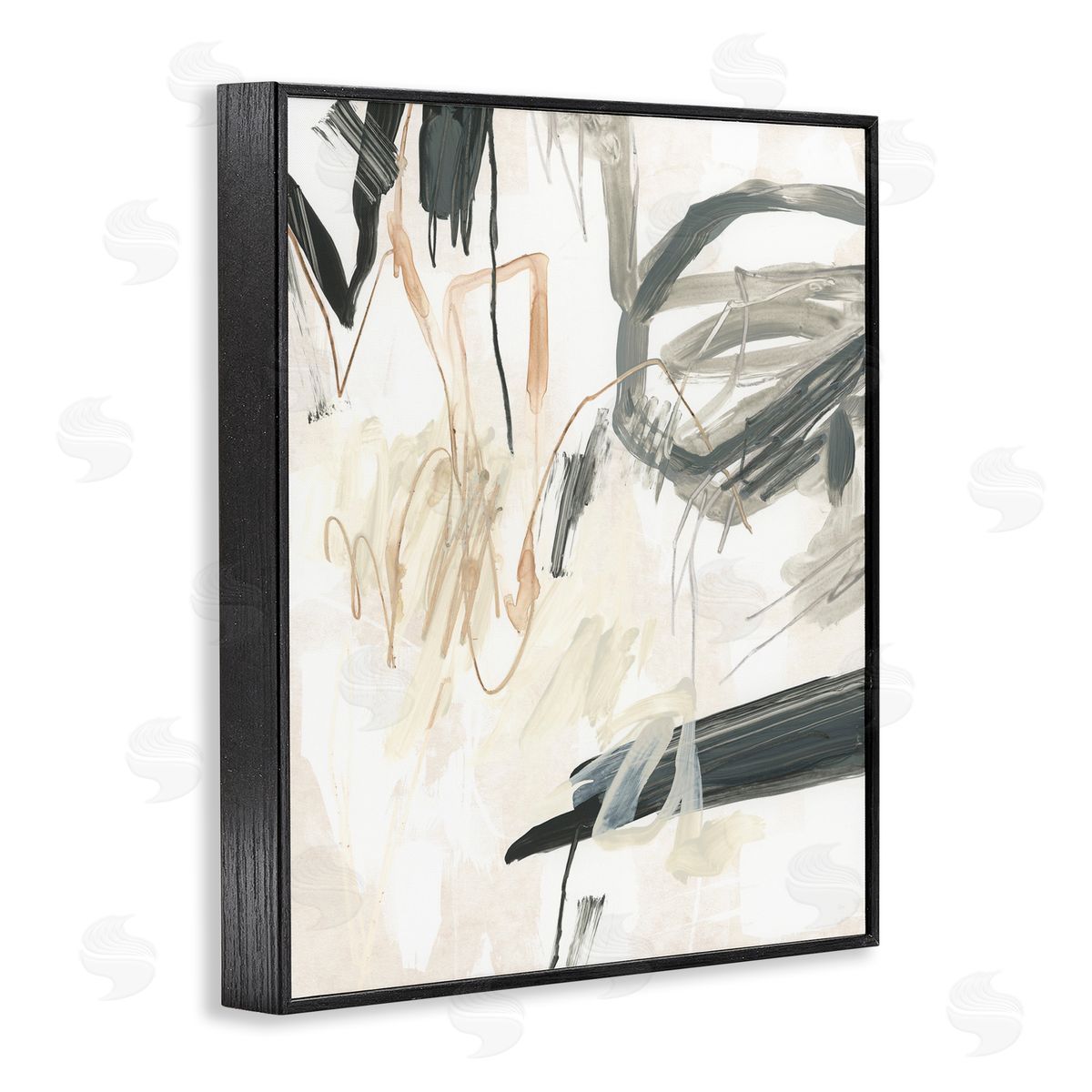 Scribbled Abstract on Beige Black Frame Print Wall Art, Home Decor by June Erica Vess