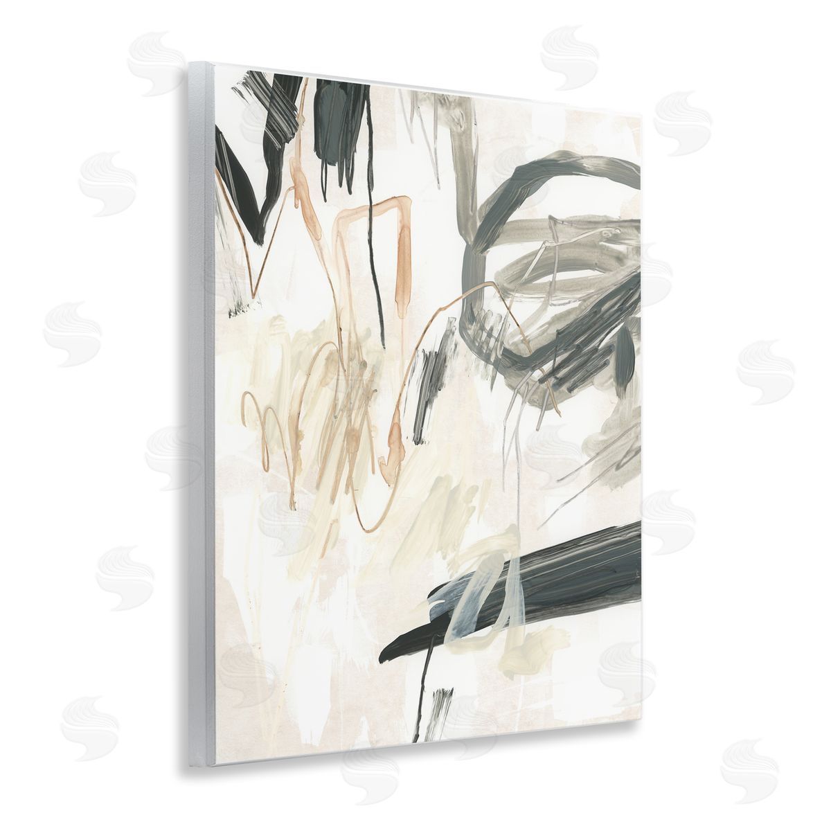 Scribbled Abstract on Beige Wood Plaque Wall Art, Home Decor by June Erica Vess