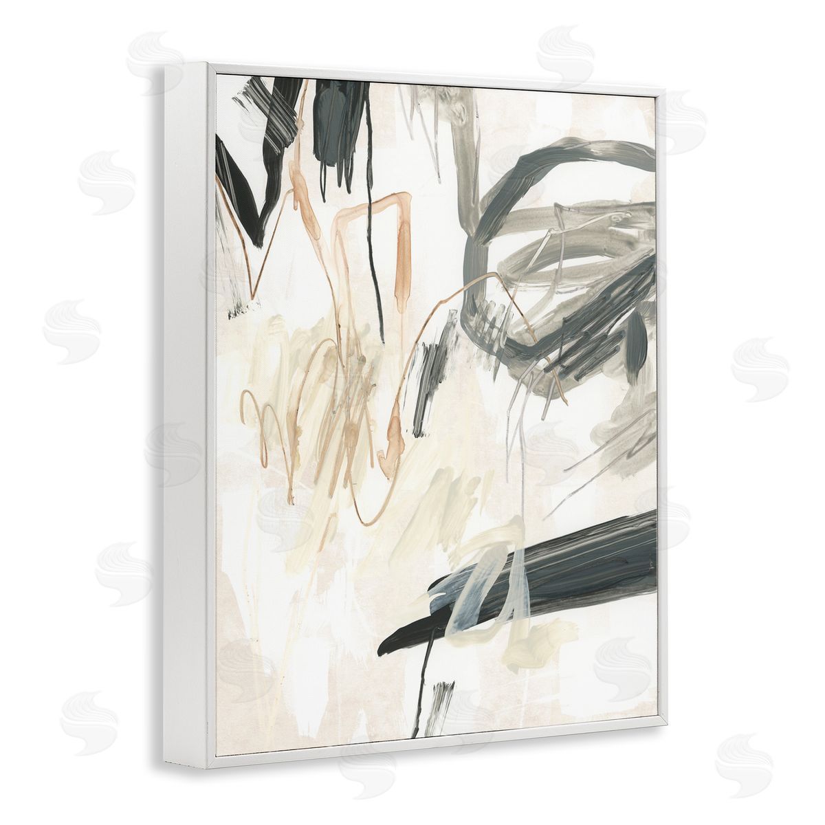 Scribbled Abstract on Beige White Frame Print Wall Art, Home Decor by June Erica Vess