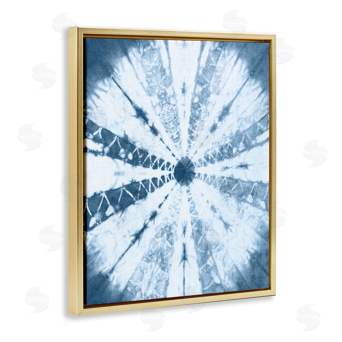 Blue Tie Dye Sunburst Gold Floating Frame Canvas Wall Art, Home Decor by Jason Johnson
