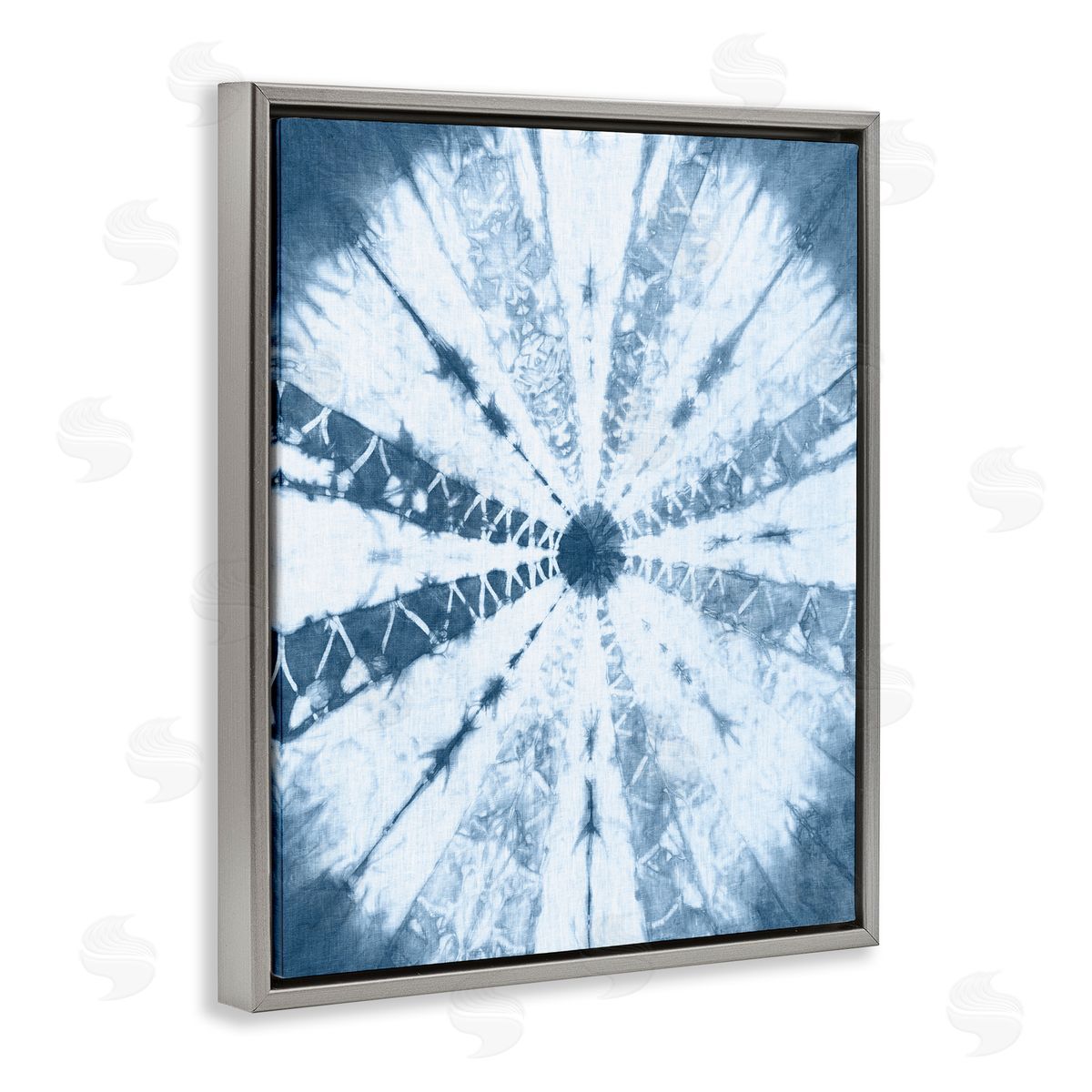 Blue Tie Dye Sunburst Grey Floating Frame Canvas Wall Art, Home Decor by Jason Johnson