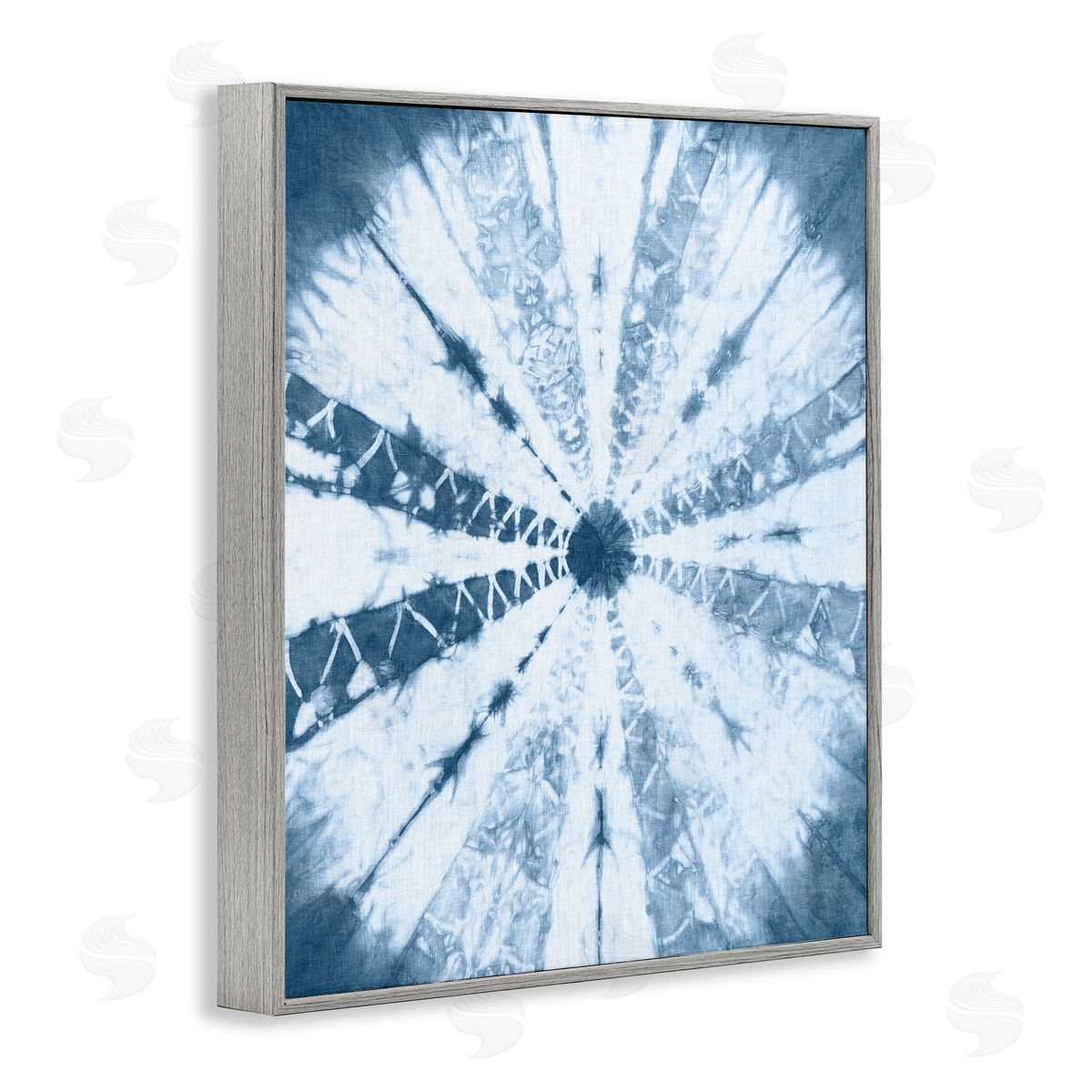 Blue Tie Dye Sunburst Grey Frame Print Wall Art, Home Decor by Jason Johnson