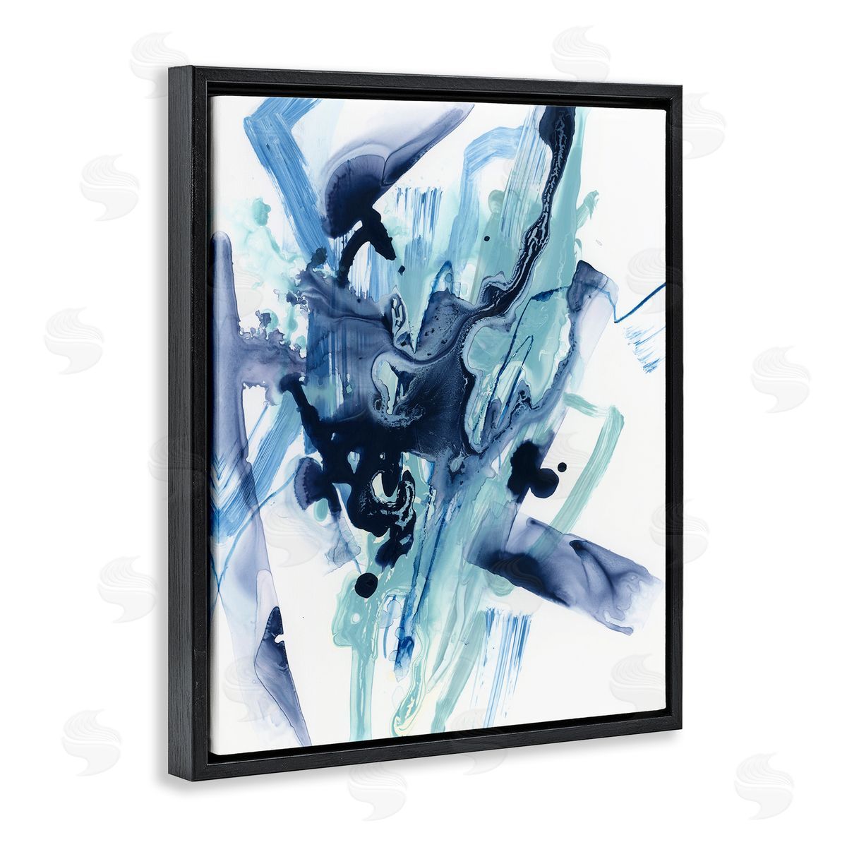 Fluid Chaotic Abstraction Black Floating Frame Canvas Wall Art, Home Decor by June Erica Vess
