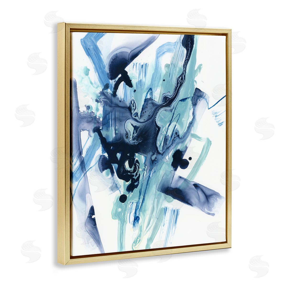 Fluid Chaotic Abstraction Gold Floating Frame Canvas Wall Art, Home Decor by June Erica Vess