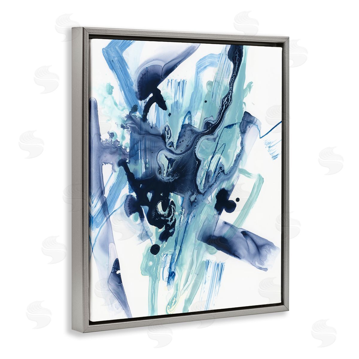 Fluid Chaotic Abstraction Grey Floating Frame Canvas Wall Art, Home Decor by June Erica Vess
