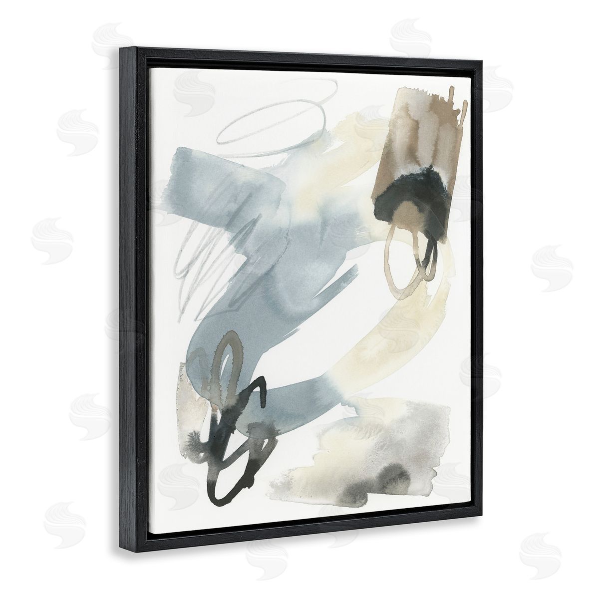 Watercolor Paint Strokes Black Floating Frame Canvas Wall Art, Home Decor by June Erica Vess