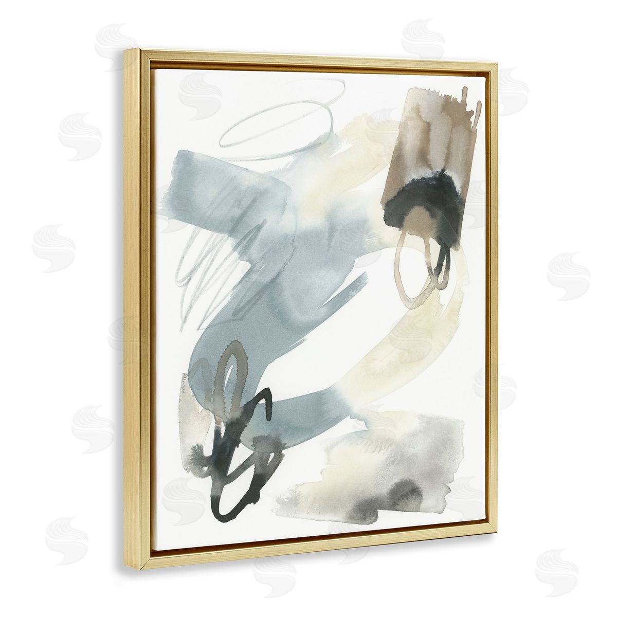 Watercolor Paint Strokes Gold Floating Frame Canvas Wall Art, Home Decor by June Erica Vess