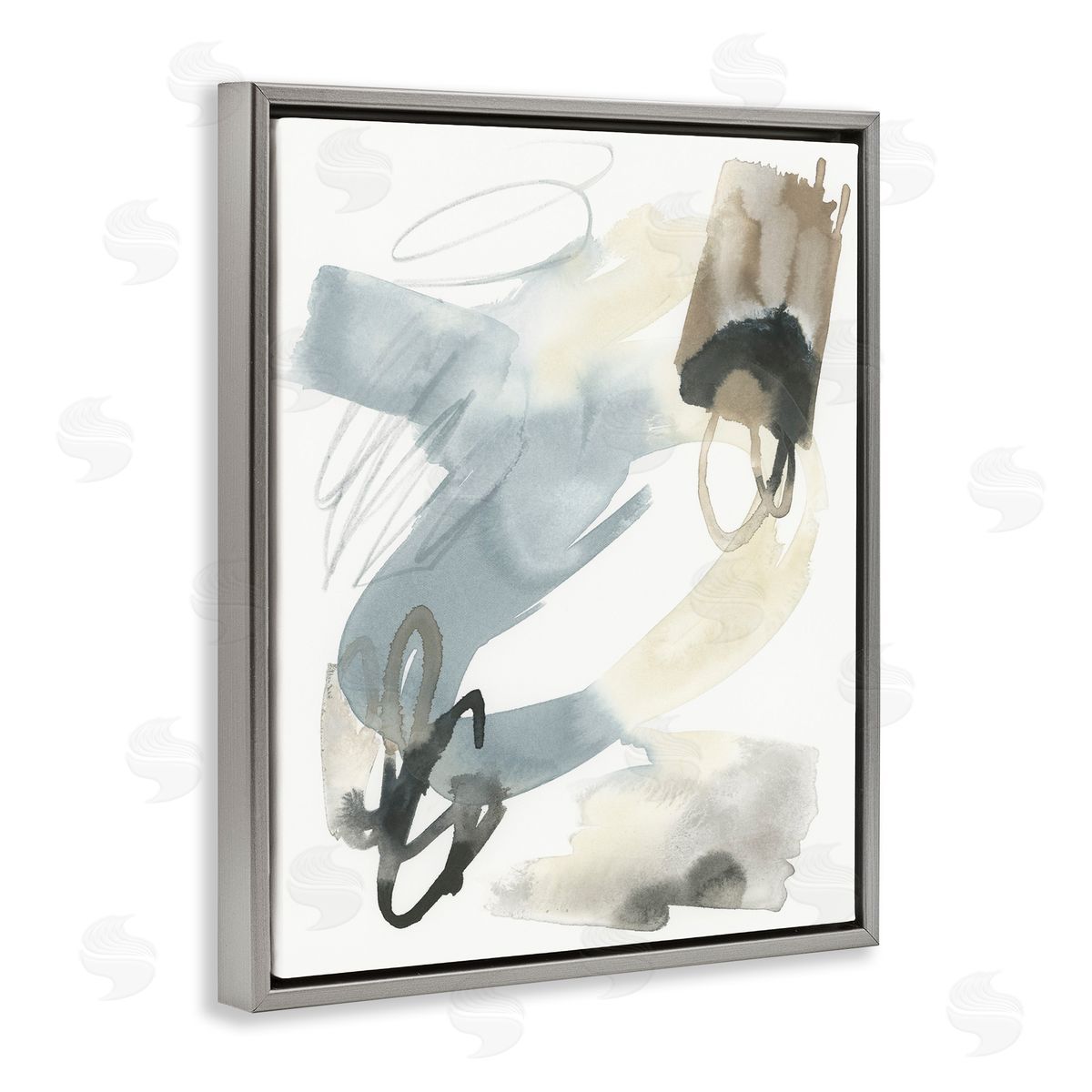 Watercolor Paint Strokes Grey Floating Frame Canvas Wall Art, Home Decor by June Erica Vess