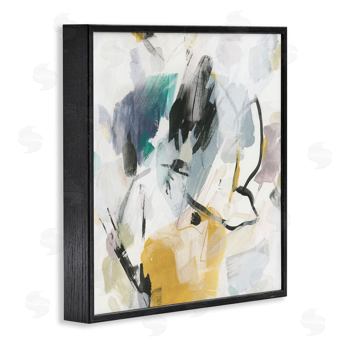 Chaotic Abstract Yellow Accent Black Frame Print Wall Art, Home Decor by June Erica Vess