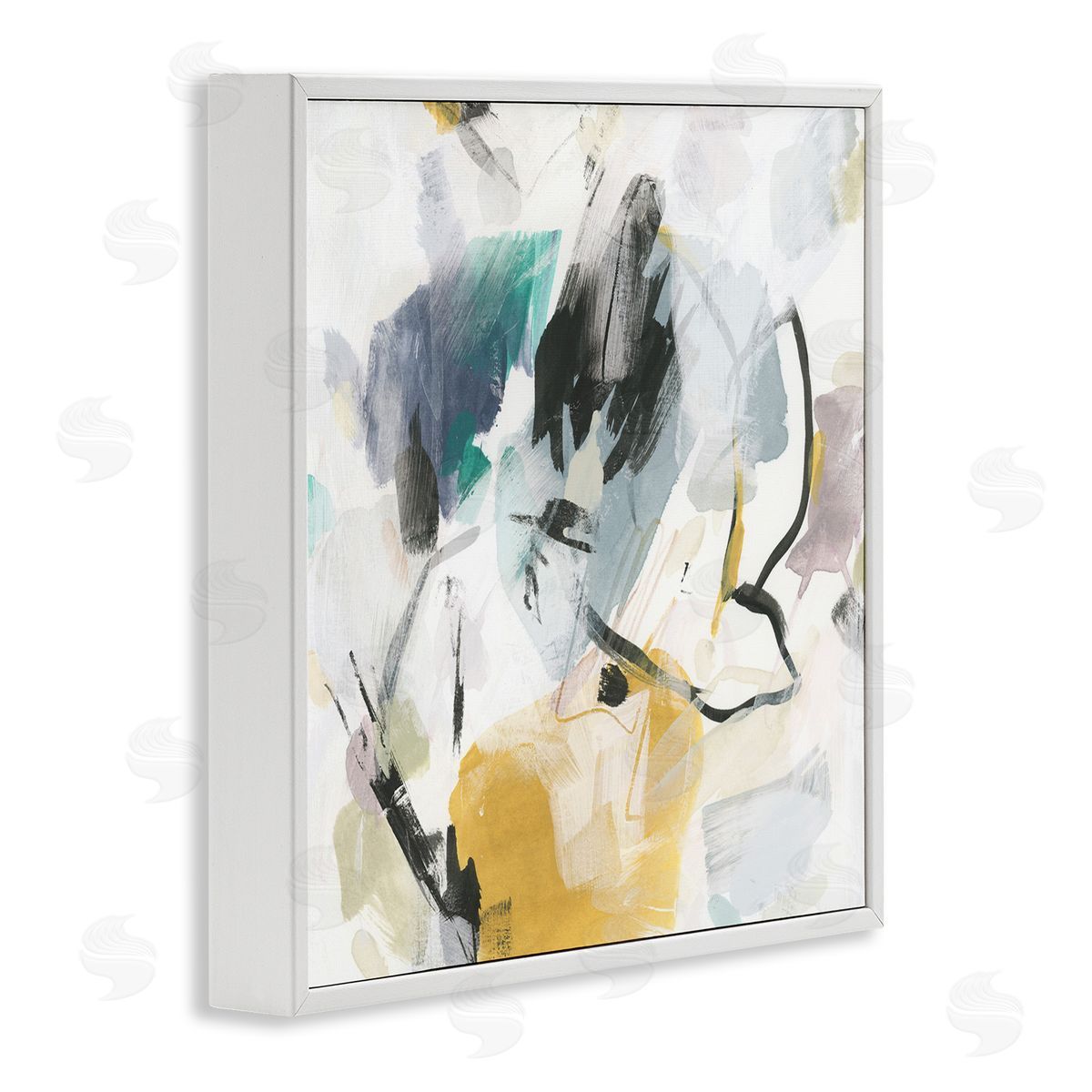 Chaotic Abstract Yellow Accent White Frame Print Wall Art, Home Decor by June Erica Vess