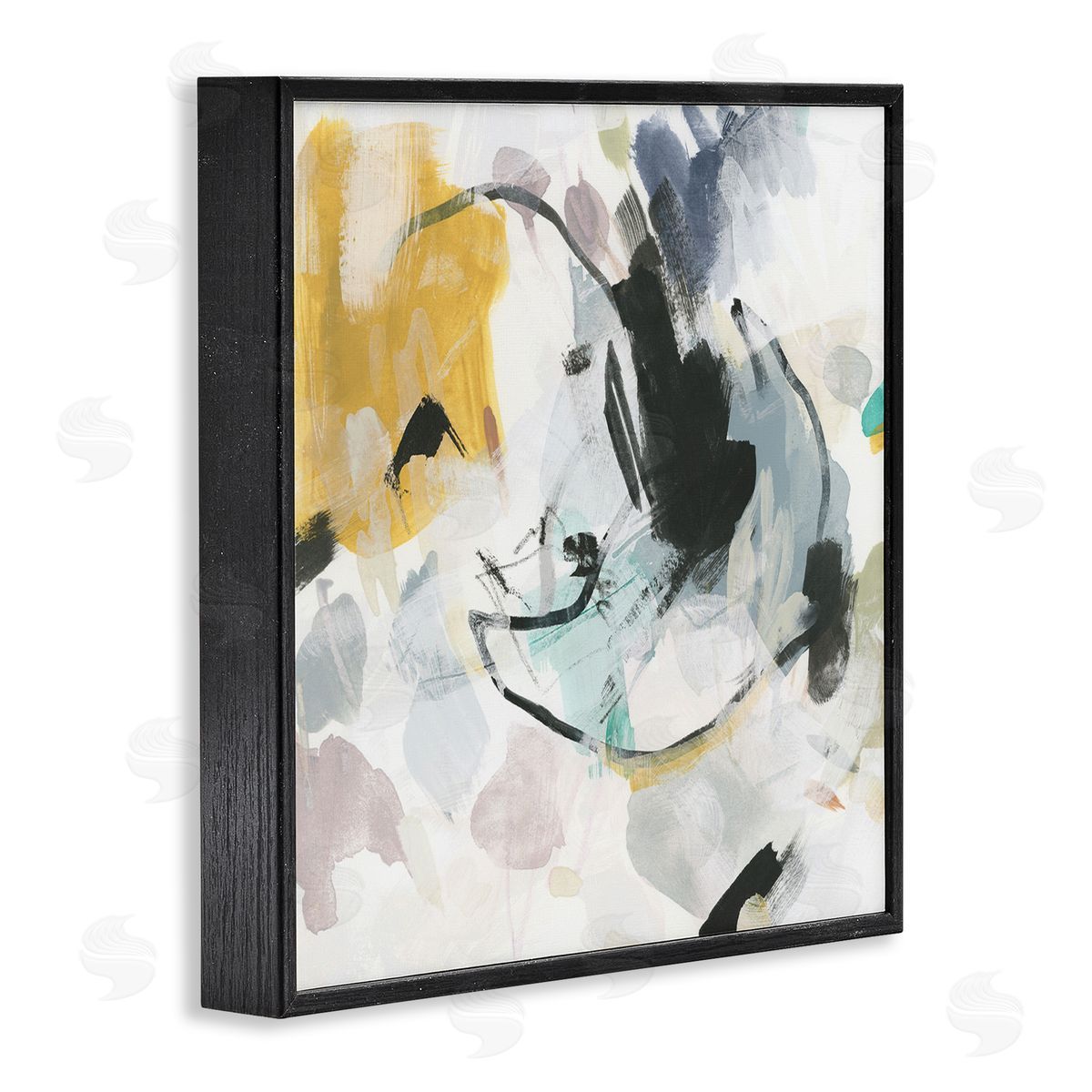 Yellow and Neutral Abstraction Black Frame Print Wall Art, Home Decor by June Erica Vess